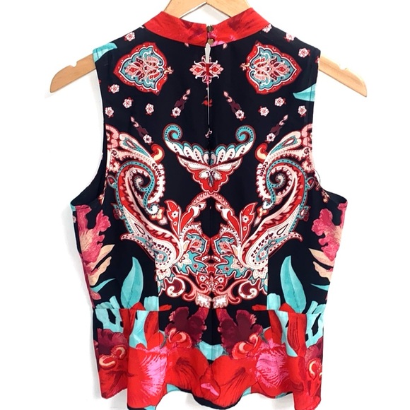 (B10) 7th Avenue Ny & Co. Cutout Printed Peplum Blouse, Size Medium, NWT - Picture 3 of 8